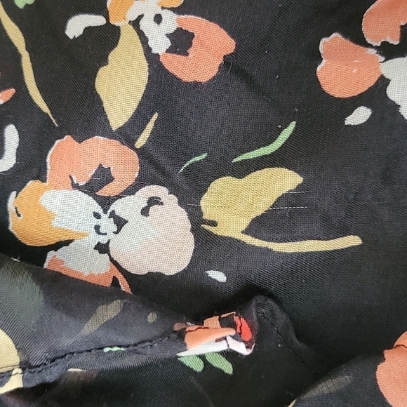 Merona | Black Orange Yellow Cream Floral Ruffle Neckline Dress Size 6 - Picture 6 of 7